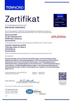 Zertifikat: DIN EN ISO 14001:2015